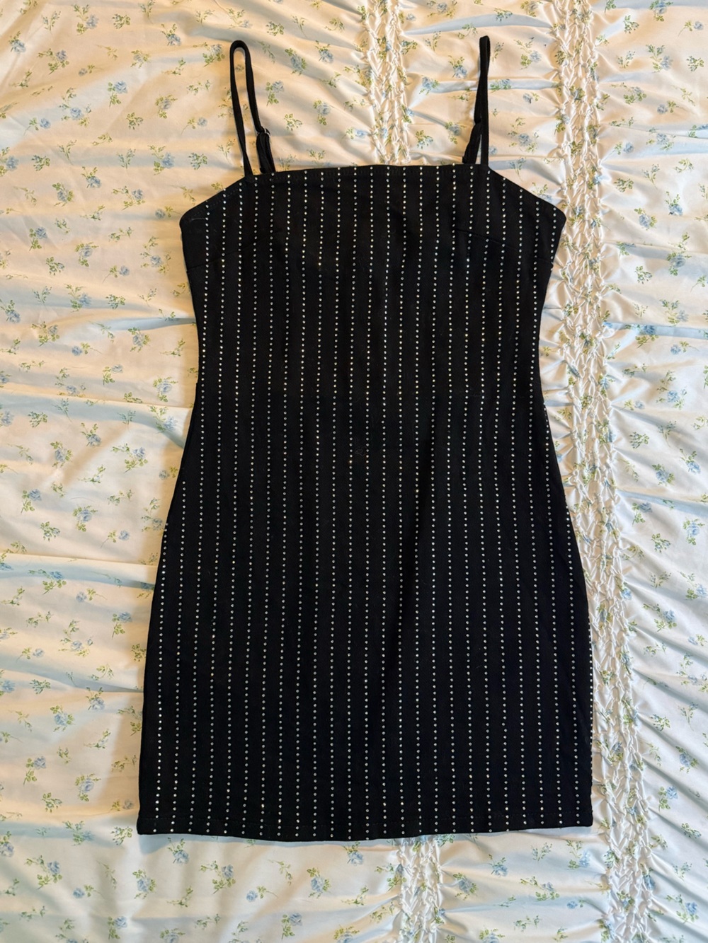 NWOT Forever 21 Rhinestone Striped Black Bodycon Denim Going Out Mini Dress